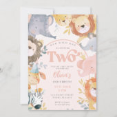 Wild Animals Roze Twee Meisje Foto Verjaardag Kaart (Voorkant)