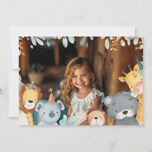 Wild Animals Roze Twee Meisje Foto Verjaardag Kaart (Achterkant)