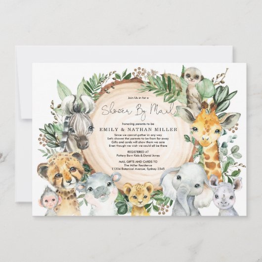 Wild Animals Safari Greenery Baby shower per post Kaart (Voorkant)