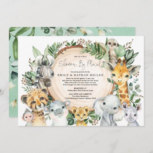 Wild Animals Safari Greenery Baby shower per post Kaart (Voorkant / Achterkant)