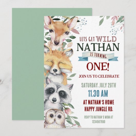 Wild Animals Verjaardagsfeest uitnodiging (Voorkant / Achterkant)