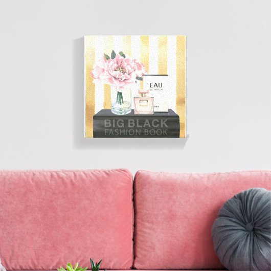 Wild Apple | Boek met grote Mode - gestreept Canvas Afdruk (Insitu (Woonkamer))