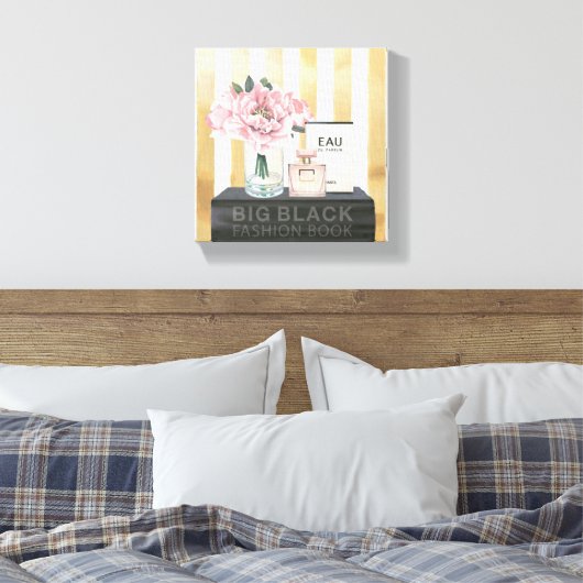 Wild Apple | Boek met grote Mode - gestreept Canvas Afdruk (Insitu (Slaapkamer))