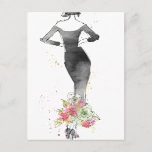 Wild Apple   Chic Floral Dress Sketch Briefkaart