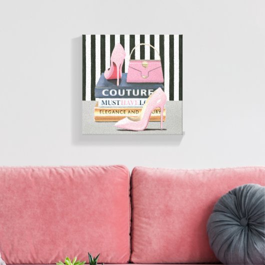 Wild Apple | Coupure stripes — schoenen en tas Canvas Afdruk (Insitu (Woonkamer))