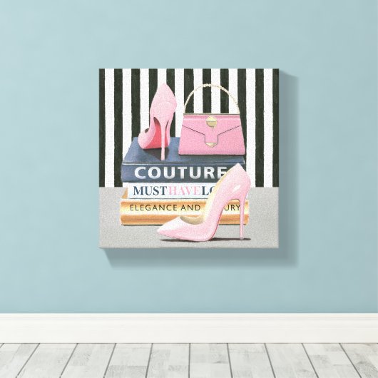 Wild Apple | Coupure stripes — schoenen en tas Canvas Afdruk (Insitu (Houten vloer))