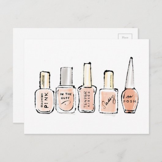 Wild Apple | Modern Pink Nail Poolse Schets Briefkaart (Voorkant / Achterkant)