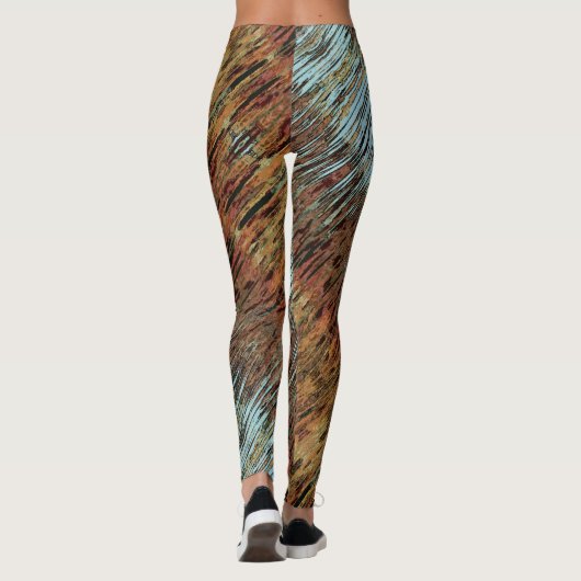 Wild Aqua Blue Brown en Oranje Tribal Abstract Leggings (Achterkant)