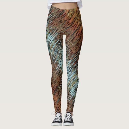 Wild Aqua Blue Brown en Oranje Tribal Abstract Leggings (Voorkant)