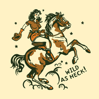 "Wild As Heck" Cute Retro Cowgirl op Horseback Hout Afdruk