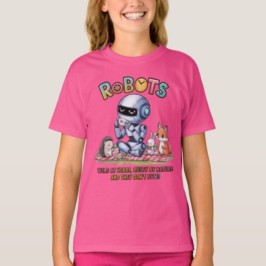 🤖Wild at Heart Robot Cartoon picknick in Bossen T-shirt (Voorkant)
