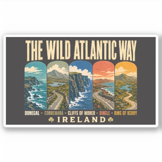 Wild Atlantic Way Ierland Landmarks Illustratie Sticker (Voorkant)