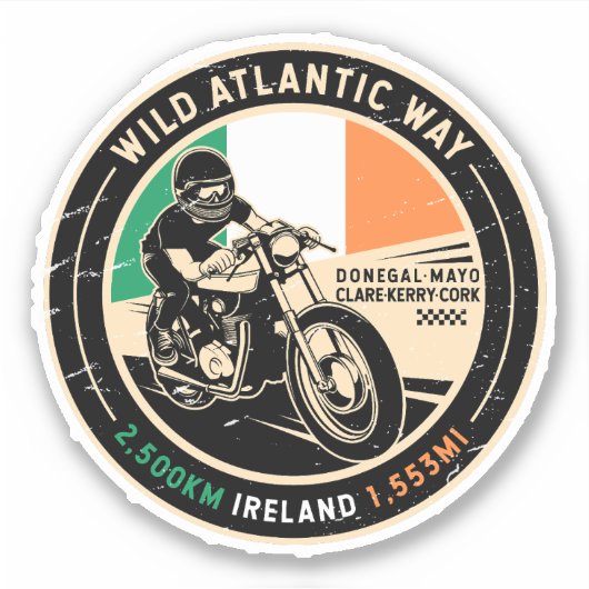 Wild Atlantic Way Ierland | | Motorfiets Sticker (Voorkant)