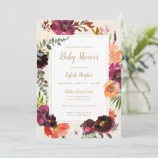 Wild Autumn Bouquet | Uitnodiging tot Baby shower (Staand voorkant)