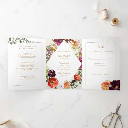 Wild Autumn Bouquet | Weddenschap Drieluik Uitnodiging (Binnen)