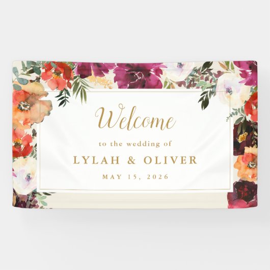 Wild Autumn Bouquet | Welkomstbanner voor bruiloft Spandoek (Horizontaal)