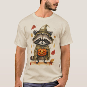 Wild Autumn Raccoon met pompoenen Halloween T-Shir T-shirt