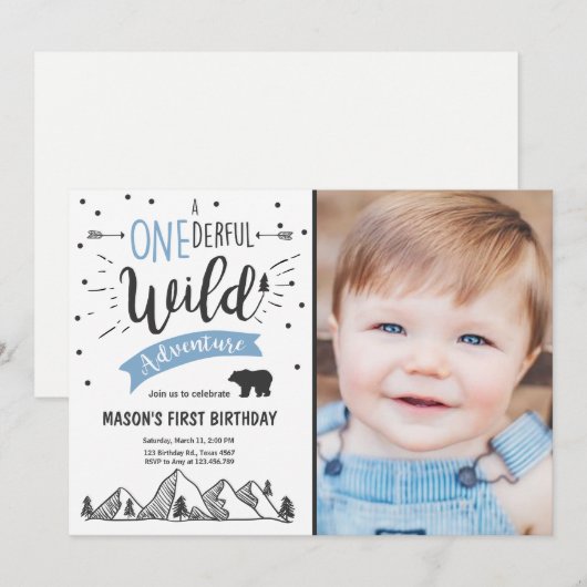 Wild avontuur Eerste verjaardagsuitnodiging één Bl Kaart (Voorkant / Achterkant)