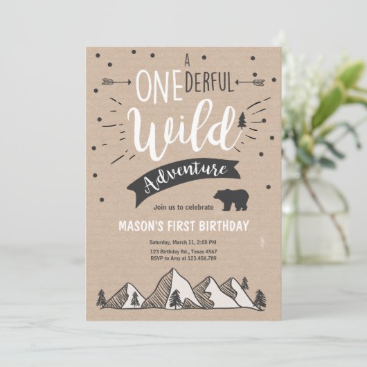 Wild avontuur Eerste verjaardagsuitnodiging één Br Kaart (Staand voorkant)