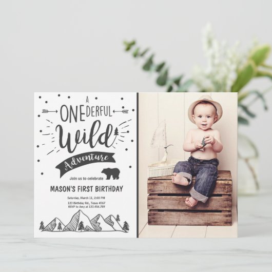 Wild avontuur Eerste verjaardagsuitnodiging Wild o Kaart (Staand voorkant)