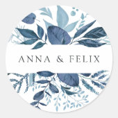 Wild Azure | Aangepaste botanische bruiloft Ronde Sticker (Voorkant)