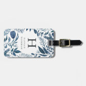 Wild Azure | Blauw Botanisch Monogram Bagagelabel (Voorkant horizontaal)