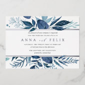 Wild Azure | Blauwe botanische bruiloft Folie Uitnodiging (Voorkant)