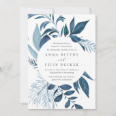 Wild Azure | Blauwe botanische bruiloft Kaart (Voorkant)