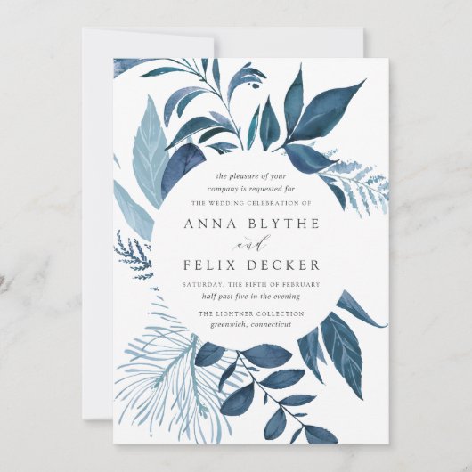 Wild Azure | Blauwe botanische bruiloft Kaart (Voorkant)