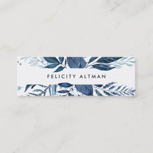 Wild Azure | Blauwe Waterverf botanisch Mini Visitekaartje (Voorkant)