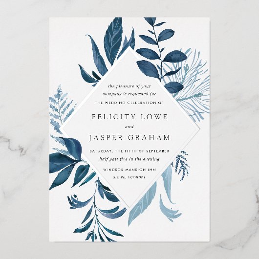 Wild Azure | Blauwe Waterverf-olievlek Folie Uitnodiging (Voorkant)