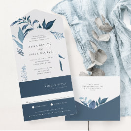 Wild Azure Blue Botanical Arch Wedding All In One Uitnodiging