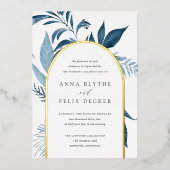 Wild Azure Blue Botanical Arch Wedding Folie Uitnodiging (Voorkant)