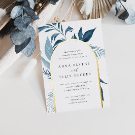 Wild Azure Blue Botanical Arch Wedding Folie Uitnodiging