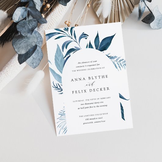 Wild Azure Blue Botanical Arch Wedding Kaart