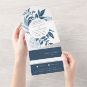Wild Azure Blue Botanical Lijst Wedding All In One Uitnodiging (Afscheurbaar)