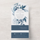 Wild Azure Blue Botanical Lijst Wedding All In One Uitnodiging (Binnen)