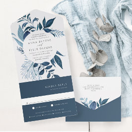 Wild Azure Blue Botanical Lijst Wedding All In One Uitnodiging