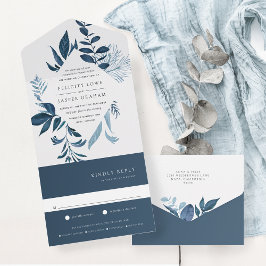 Wild Azure Blue Botanical Lijst Wedding All In One Uitnodiging