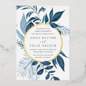 Wild Azure Blue Botanical Wedding Folie Uitnodiging (Voorkant)