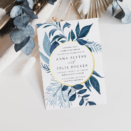 Wild Azure Blue Botanical Wedding Folie Uitnodiging