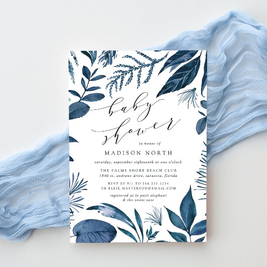 Wild Azure | Botanical Baby Shower Invitation Kaart
