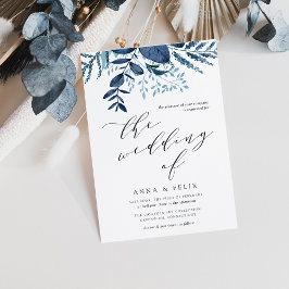 Wild Azure Botanical Wedding Invitation Kaart