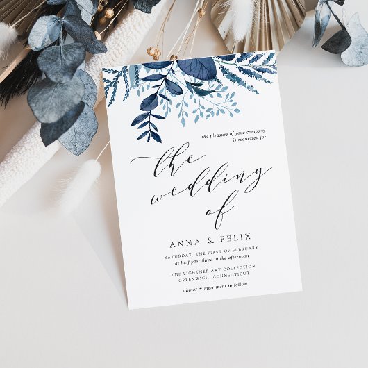 Wild Azure Botanical Wedding Invitation Kaart
