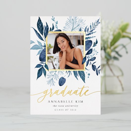 Wild Azure Folie Foto Afstuderen Aankondiging (Staand Voorkant)