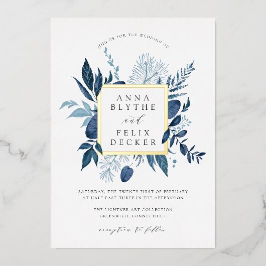 Wild Azure Lijst Wedding Folie Uitnodiging (Voorkant)