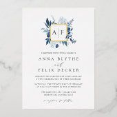 Wild Azure Monogram Wedding Folie Uitnodiging (Voorkant)