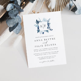 Wild Azure Monogram Wedding Invitation Kaart