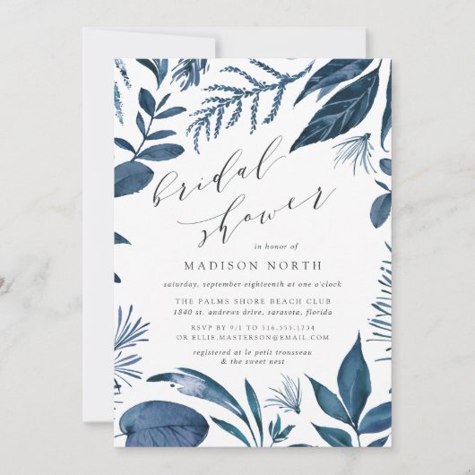 Wild Azure | Uitnodiging botanische bridal (Voorkant)