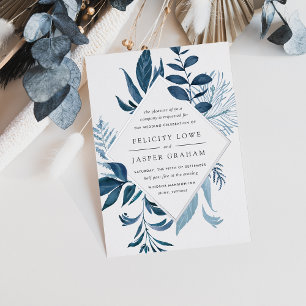 Wild Azure Waterverf Bloemen Bruiloft Folie Uitnodiging
